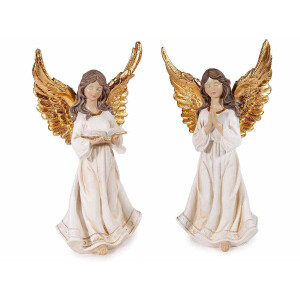 Set 2 figurine Ingeri polirasina alba aurie 14.5x9x27.5 cm