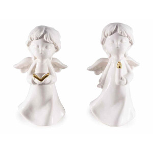Set 2 figurine Ingeri portelan alb auriu 8.5x7.5x16 cm