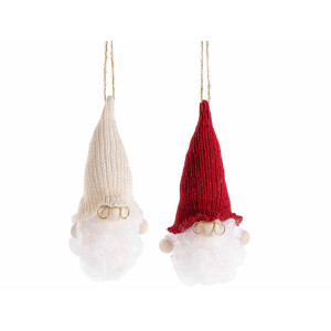 Set 2 ornamente brad Mos Craciun textil multicolor Ø 5 cm x 11 H 