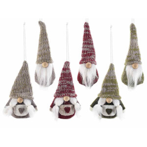 Set 12 ornamente brad Mos Craciun Craciunita textil multicolor 5.5x11 cm