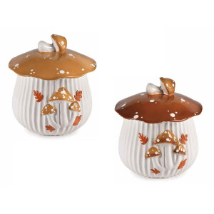 Set 2 borcane ceramica alba maro Ciupercute 20x19.5 cm