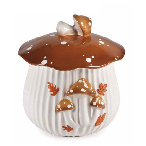 Borcan decorativ, depozitare ceramica maro alba Ø 20 cm x 19,5 H