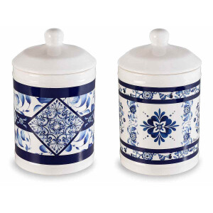 Set 2 borcane ceramica alba albastra 11.5x19 cm