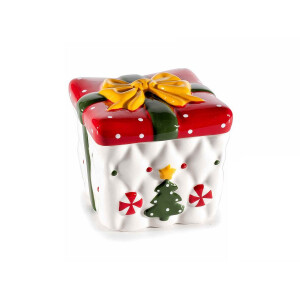 Borcan Craciun ceramica multicolora 12.5x12.5x12 cm
