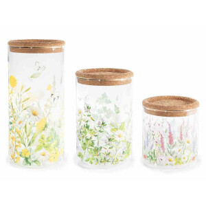 Set 3 borcane depozitare sticla Ø 10 cm x 21 H, Ø 10 x 16 H, Ø 10 x 11 H