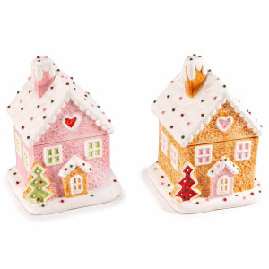 Set 2 borcane Casuta Turta Dulce ceramica multicolora 11x10.5x15 cm