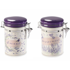 Set 4 borcane ceramica alba mov Lavanda 13.5x9.5x15 cm