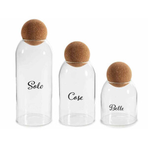 Set 3 borcane depozitare sticla Ø 9 cm x 23,5 H, Ø 9 x 19 H, Ø 9 x 13 H