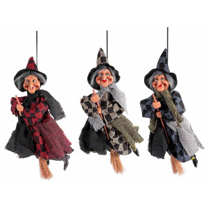 Set 3 figurine Halloween Vrajitoare Befana polirasina textil multicolor cm 13x9x30 H