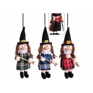 Set 3 figurine Halloween Vrajitoare Befana cu saculet textil multicolor 10x7x31H