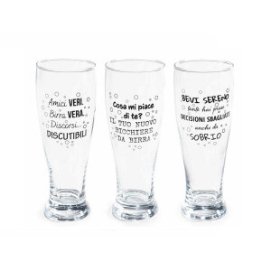 Set 3 pahare bere sticla transparenta neagra Ø 7 cm x 19 H, 430 ml