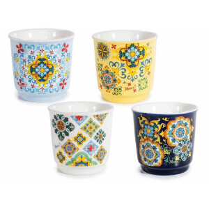 Set 4 pahare portelan multicolor pentru cafea Majolica Ø 6 cm x 6 H, 90 ml