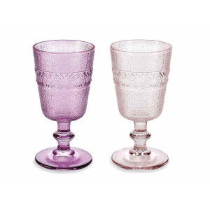 Set 6 pahare cu picior sticla roz Ø 8,5 cm x 16,5 H, 300 ml