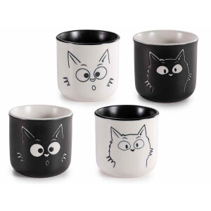 Set 4 pahare portelan Pisicute Ø 5,5 cm x 5,5 H, 80 ml