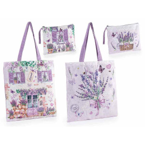 Set 2 sacose cumparaturi cu portmoneu textil multicolor Lavanda 38 x 68 H