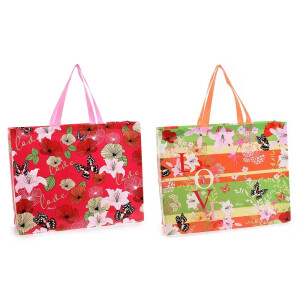Set 2 sacose cumparaturi material netesut multicolor cu imprimeu Floral cm 48x14x60 H