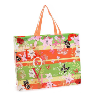 Sacosa cumparaturi material netesut multicolor cu imprimeu Floral cm 48x14x60 H