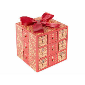 Calendar Advent lemn rosu natur 14.5x14.5x13.5 cm