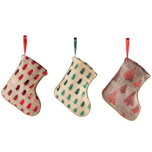 Set 6 ciorapi Craciun textil multicolor 11x13 cm