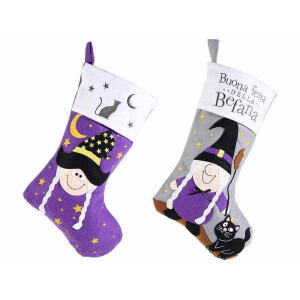 Set 2 ciorapi decorativi Halloween Befana textil multicolor cm 25 x 38 H