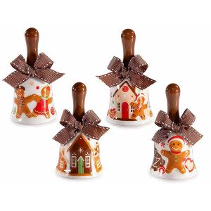 Set 4 clopotei Craciun ceramica textil multicolor 5.5x10.5 cm