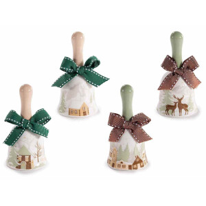 Set 4 clopotei Craciun ceramica multicolora Ø 5 cm x 10 H
