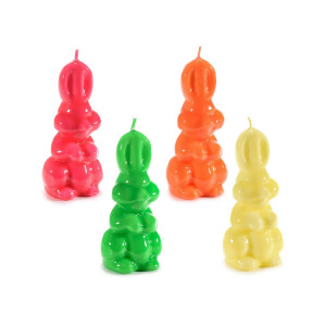 Set 4 lumanari Iepuras ceara multicolora cm 5,5 x 5,5 x 12,5 H