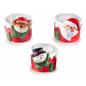 Set 3 lumanari in borcan Craciun ceramica multicolora 5.5x6.5x5.5 cm