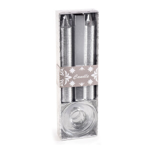 Set 2 lumanari ceara argintie cu suport sticla Ø 2 x 12,5 H, Ø5,5cmx2H