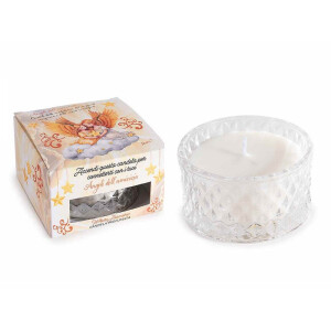 Lumanare parfumata in borcan sticla, cutie cadou aroma Iasomie alba cm 9 x 9 x 5 H