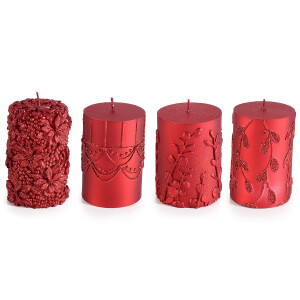 Set 4 lumanari Craciun rosii Ø 7 cm x 11 H