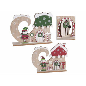 Set 2 decoratiuni Craciun lemn multicolor 28.5x5x22 cm, 24x5x19.5 cm