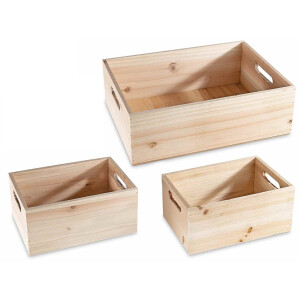 Set 6 cutii lemn natur 36x26.5x12 cm, 23.5x16.5x10.5 cm