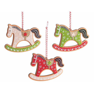 Set 18 ornamente brad Craciun Caluti lemn multicolor cm 11 x 9 H