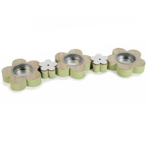 Suport lumanari lemn verde natur alb cm 31 x 8,5 x 2 H