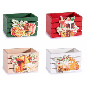 Set 4 cosulete Craciun lemn multicolor 8.5x6x5 cm