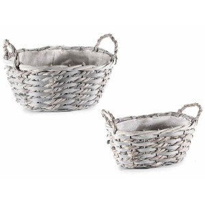 Set 2 cosuri lemn textil gri 28x22x13 cm, 24x15.5x11 cm