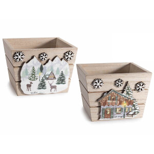 Set 2 cosuri Craciun lemn multicolor cm 10 x 10 x 7,5 H