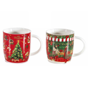Set 4 cani Christmas portelan multicolor 8.5x9 cm, 350 ml