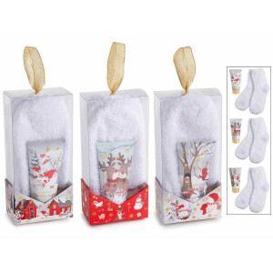 Set 2 cutii cadou Craciun crema sosete 8.5x5.5x18 cm
