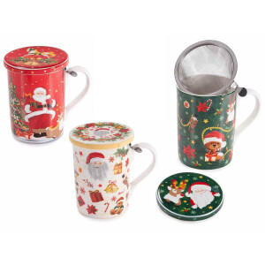 Set 3 cani Craciun portelan multicolor Ø 8 cm x 10,5 H, 350 ml