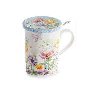 Cana portelan cu infuzor ceai in cutie cadou Summer Ø 8 x 10,5 H, 350 ml 