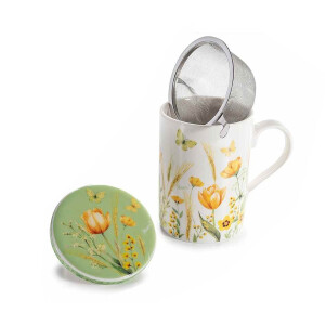 Cana portelan cu infuzor ceai in cutie cadou Flowers Ø 8 x 10,5 H, 350 ml 