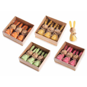Set 12 figurine Iepurasi Paste lemn multicolor  Ø 3,5 cm x 9,5 H