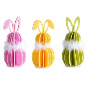 Set 3 figurine Iepurasi Paste textil multicolor  Ø 9 cm x 19,5 H