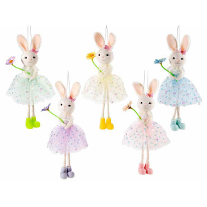 Set 5 figurine Iepurasi Paste textil multicolor 22 cm
