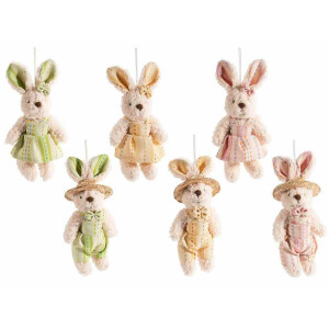 Set 6 figurine Iepurasi Paste textil multicolor 10x6x21 H