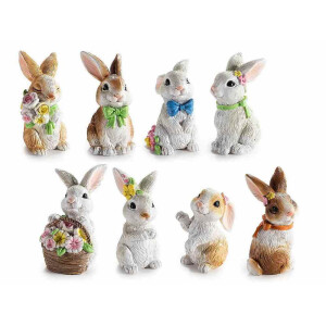 Set 8 figurine Iepurasi Paste polirasina multicolora cm 3 x 4 x 5 H