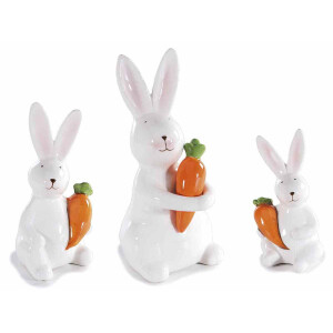 Set 3 figurine Iepurasi Paste portelan 11.5x9.5x21 cm, 8.5x7.5x16 cm, 7.5x6x13 cm