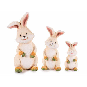 Set 3 figurine Iepurasi ceramica multicolora 10.5x9x20.5 cm, 7.5x7.5x16 cm, 5.5x5x10.5 cm